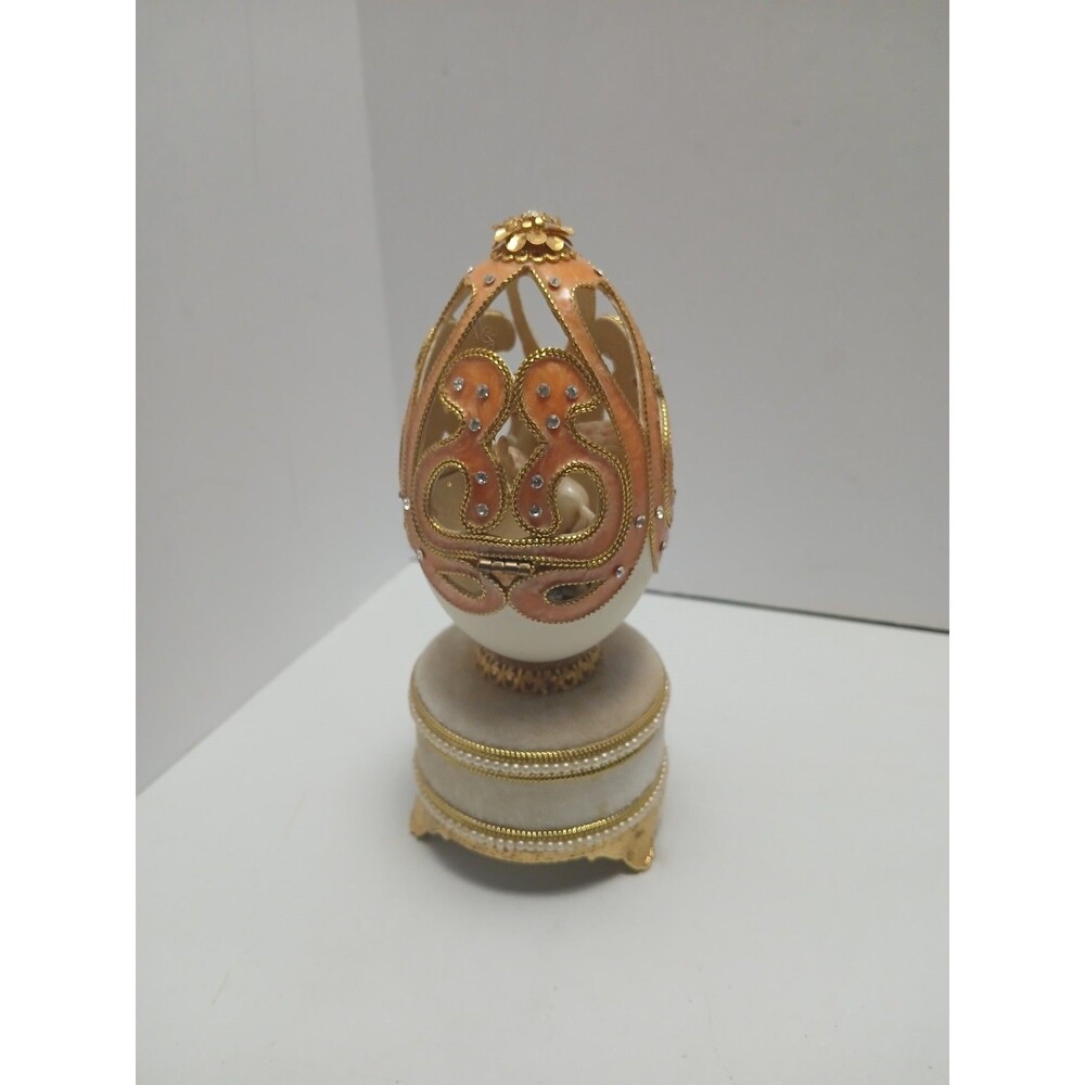 ​Fabergé Style Music Box Kingspoint Unicorn Egg Jeweled Trinket #30518‎